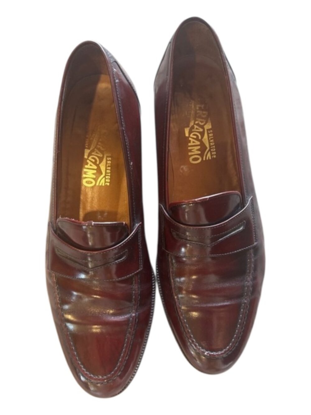 Salvatore Ferragamo Oxblood Leather Penny Loafers Men's Size 8.5 Burgundy Luxur